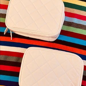 White Quilted Trish McEvoy Zip Makeup Pouch
